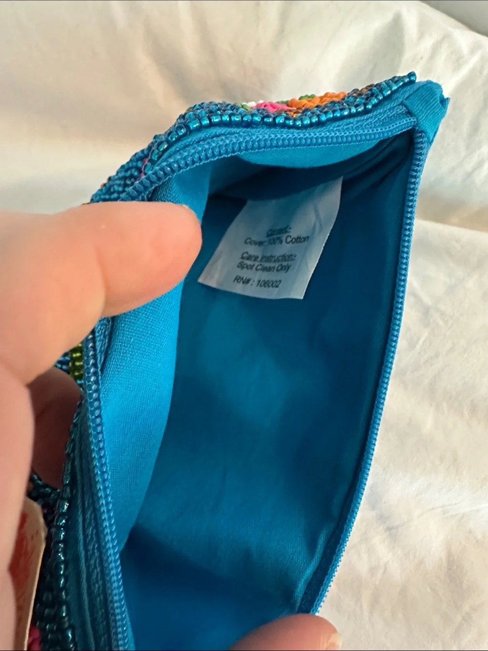 Made in India - Beaded Floral Zip Pouch - Teal